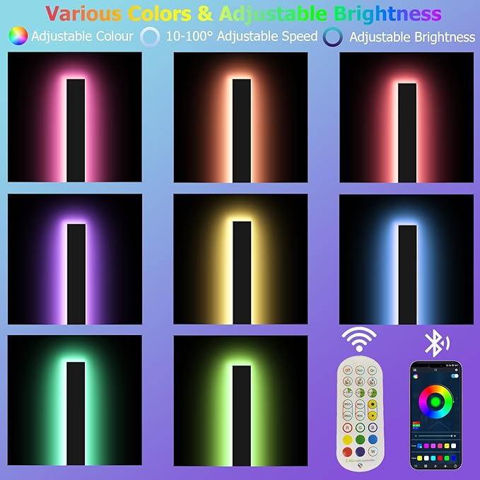 RGB Outdoor Wall Lights Exterior,47in 2PC Modern Outside Linear Wall Sconce,IP65 Waterproof Contemporary Proch Light with Remote and APP Control,Timer Schedule,for Garage and Entrance