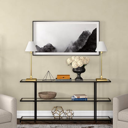 Henn&Hart 28'' Modern 1-Light Table Lamp with White Fabric Cone Shade for Dining Room, Living Room, or Office, Brass/White