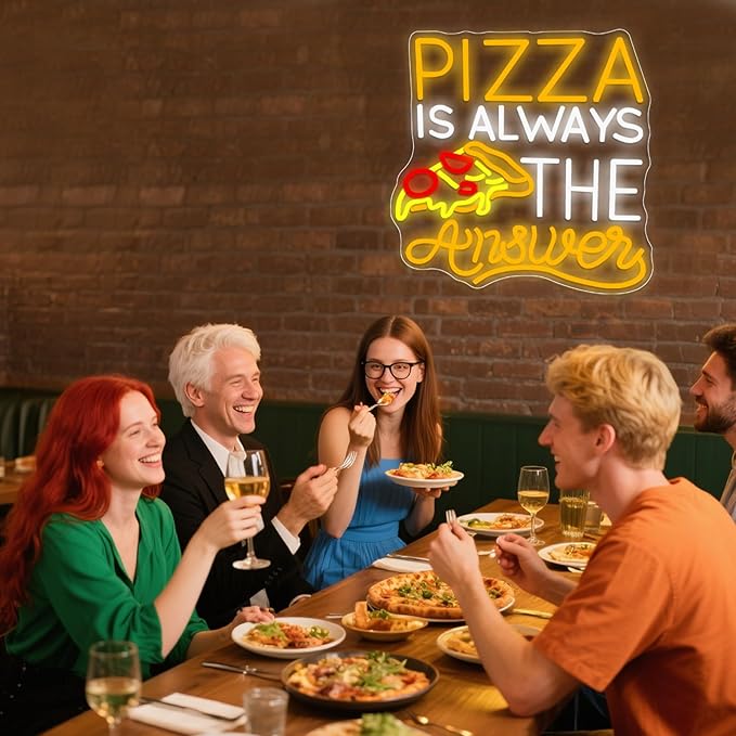 Pizza Is Always The Answer Neon Sign, Dimmable LED Neon Light Art Decorative, Pizza Led Light Neon Signs for Wall Decor