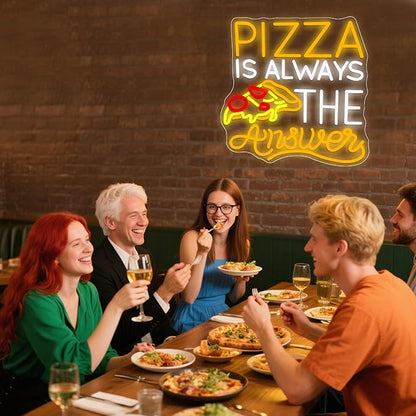 Pizza Is Always The Answer Neon Sign, Dimmable LED Neon Light Art Decorative, Pizza Led Light Neon Signs for Wall Decor