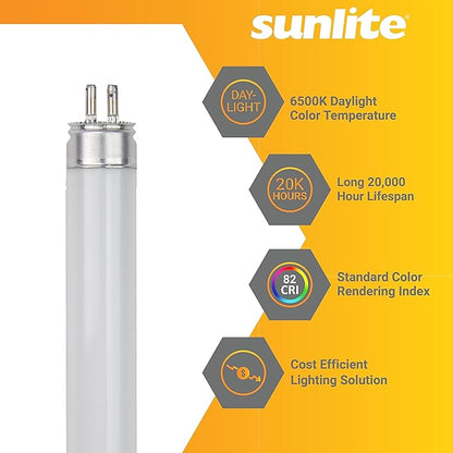 Sunlite 30314 F14T5/865 2 Foot T5 Linear Fluorescent Lamp, 14 Watts, 1200 Lumens, 6500K Daylight, Miniature G5 Bi-Pin Base, ROHS Compliant, High Performance Straight Tube, 40 Pack