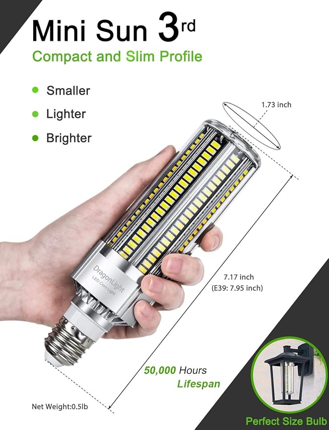 DragonLight 54W Corn LED Light Bulb (400 Watt Equivalent) E26/E39 Large Mogul Base LED Lamp 6000K Daylight 6,500LM