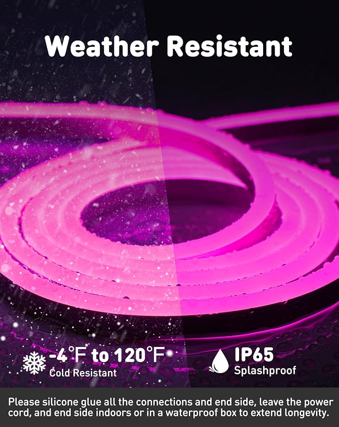 Shine Decor LED Rope Lights AC 120V, Connectable & Cuttable Dotless 120LEDs/M Eco Neon Strip Lighting, ETL IP65 Waterproof & Weather-Resistant for Home Commercial, 8x16mm, Pink, 32.8FT