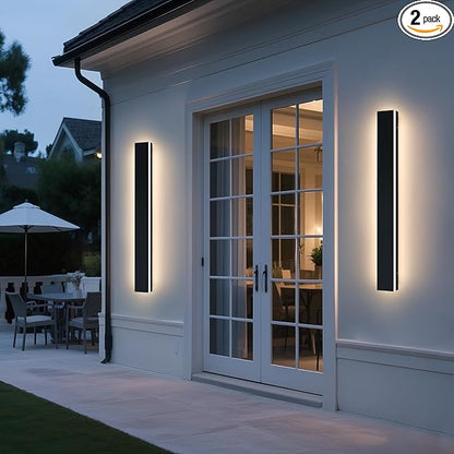 Upgrade Widened 2 Pack Modern Outdoor Wall Lights, 39.3inch Long Linear LED Wall Sconce, 3000K Warm White, IP65 Waterproof, 36W, Minimalist Black Exterior Lamp Fixture for Porch, Garden, Balcony