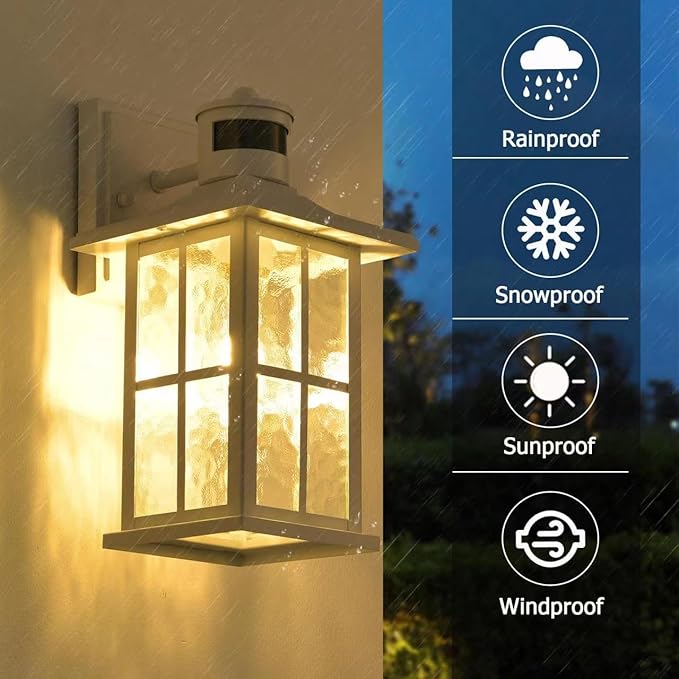 2 Pack Motion Sensor Porch Lights Dusk to Dawn Outdoor Wall Lantern White Exterior Sconce Lighting Fixtures Waterproof Outside Garage Lamp Wall Mount for House Patio Front Door