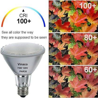Vinaco Halogen PAR30 Long Neck 75W 120V 1000LM, 6 Pack High Output Halogen PAR30 Dimmable 3000K Warm White with E26 Base, Long Lifespan Long Neck Flood Light Bulb with CRI100 for Tracking Lighting