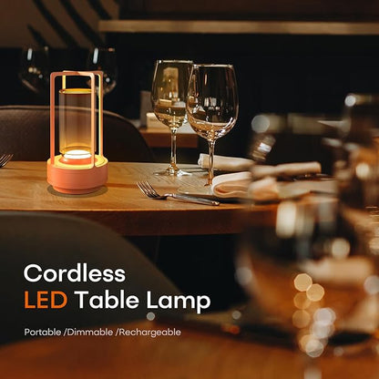 Portable Table Lamp for Indoor/Outdoor, Rechargeable Cordless Desk Lamp with Touch Sensor, 3 Way Dimmable Suitable for Bars/Cafes/Restaurants/Bedrooms/Camping Sites (Orange)