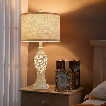 26" Single Farmhouse Table Lamp - 2 USB A+C 3-Way Dimmable Touch Lamps with Nightlight for Living Room Bedroom Lamp Bedside Nightstand Lamps