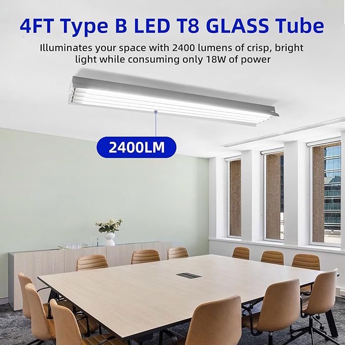 hykolity 20 Pack 5CCT 4FT LED T8 Ballast Bypass Type B Light Tube, 18W, 3000K/3500K/4000K/5000K /6500K Selectable, Single or Double End Powered, 2400lm, T8 T10 T12 Tube Light, 120-277V, UL, FCC