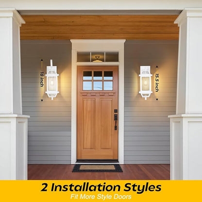 White Outdoor Wall Lantern 2-Pack, Large 18" Aluminum Exterior Wall Sconce Outdoor Porch Lights with Clear Glass, White Carriage Lights Outdoor Enclosed Bottom Outdoor Wall Light for House ETL listed