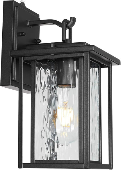 JYZ Dusk to Dawn Outdoor Wall Sconce, 12 Inch Exterior Wall Mount Lantern with Aluminum Frame, Weatherproof Black Porch Light Fixture for Front Door, Garage, Patio, Backyard, Garden JYOWL05