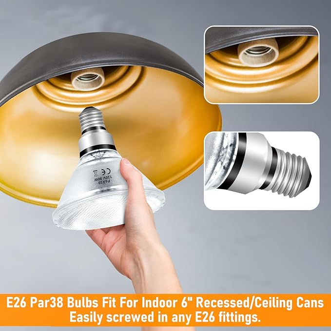 PAR38 Halogen Flood Light Bulbs 90W 120V, 2Pcs PAR38 Halogen Light Bulbs with E26 Base, 2800K Warm White, 4050 Lumens for Indoor and Outdoor