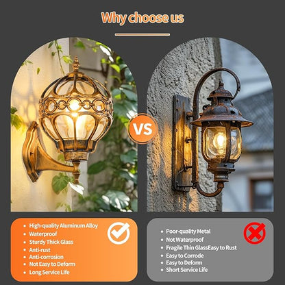 Globe Outdoor Wall Lights Fixtures, Anti Rust Gold Sphere Porch Wall Light,Aluminum Waterproof Outside spherical hardwired Lights for House Patio Porch Backyard Garage Front Door No Sensor,General