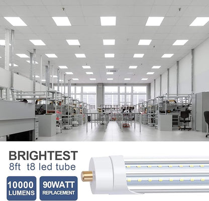 T8 8 Foot LED Shop Light, 90W 10000LM LED Light Tube, Single Pin FA8 Base, Cool White 6000K,V Shaped Tube Light, Replacement for 8Ft Fluorescent Fixtures(10Pack)