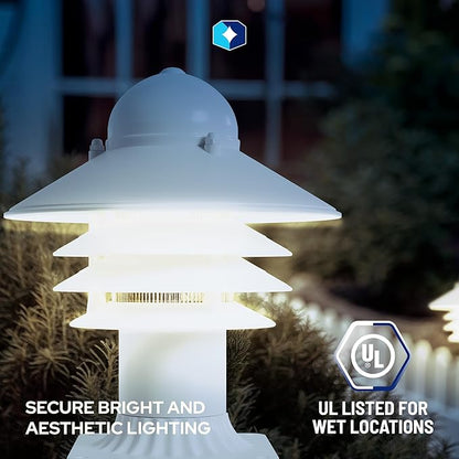 KASTLITE Nautical Pier Mount Outdoor Lighting Fixture - Rust & Waterproof Non-Metallic Coastal Lantern - Fits 3" Poles - UL Listed Patio Fence Porch Deck & Dock Light - USA Made, Short, Matte White