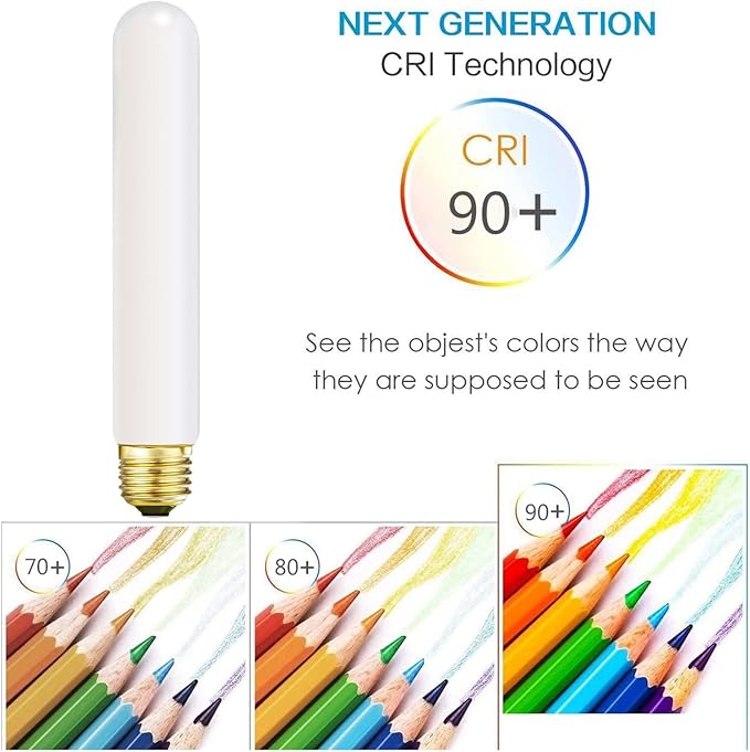 Leools T10 Led Frosted Bulb,e26 Dimmable Tubular LED Light Bulb, 6W Equal 60 watt Light Bulb 4000K Neutral White,CRI90+,600LM,E26 Base Matt Opal Porcelain,7.3inches Long Bulbs,4 Packs