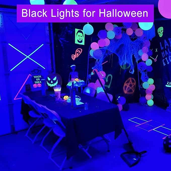 LED Black Light Bulbs - 8W(60Watt Equivalent), Black Light Bulbs with E26 Base, UVA Level 395-400nm, Glow in The Dark for Blacklights Party, Body Paint, Halloween, Neon Glow, 2 Pack