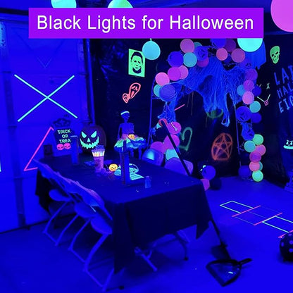 LED Black Light Bulbs - 8W(60Watt Equivalent), Black Light Bulbs with E26 Base, UVA Level 395-400nm, Glow in The Dark for Blacklights Party, Body Paint, Halloween, Neon Glow, 2 Pack