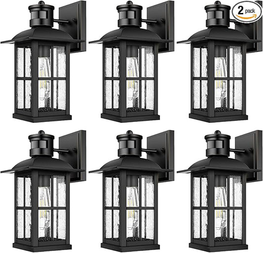 6Pack 15inch Large Outdoor Wall Lights,Modern Black Exterior Wall Light Fixture Lanterns with E26 Sockets & Tempered Glass,Waterproof Porch Lighting for Wall,Porch,Garage,Garden
