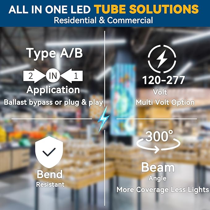 JESLED 30 Pack 4FT T8 LED Bulbs,18W 2400LM 5000K Led Tube Light,Hybrid Type A+B T10 T12 Fluorescent Bulbs Replacement,Single or Double End Powered,Plug and Play or Ballast Bypass,ETL