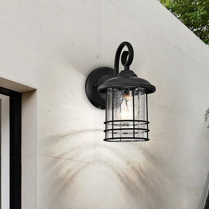 MICSIU Textured Black Outdoor Wall Light 2 Pack, 10 Inch Exterior Wall Lantern Lights with E26 Based Socket， Clear Seedy Glass Exterior Wall Lights for House, Entryway, Home, Patio, Garage, Doorway