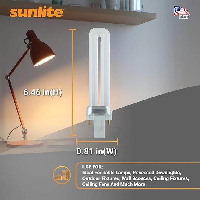 Sunlite 40499 PL7/SP35K Plugin U-Shaped Compact Fluorescent Lamp, 7 Watts, 360 Lumens, 3500K Neutral White, 2-Pin (G23) Base, 10 Pack