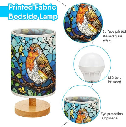 Robin Table Lamp LED 3-Color Pressed Bedside, Robin Shade Lamp with Wood Base for Bedroom Living Room Desk Office TL01