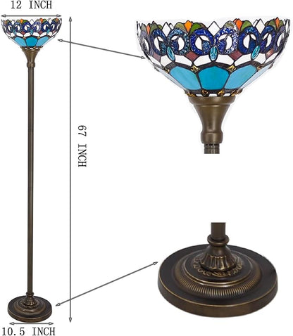 Tiffany Floor Lamp Torchiere Stained Glass Torch Lamp 12X12X67 Inch Antique Standing Corner Light (Blue Jewelry Baroque)