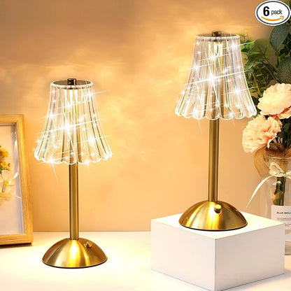 Liliful 6 Pcs Cordless Table Lamp Rechargeable Touch LED Small Gold Portable Battery Operated USB-c Desk Lamp 3 Color Dimmable for Bedroom Living Room Dining (Gold,Rose Style)
