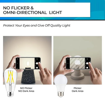 Hizashi Vintage LED Light Bulb Dimmable, 6W Equivalent 60W, Edison Bulbs 4000k Neutral White, E26 Base, 700LM, High CRI 95+ Eye Protection, Clear Glass, Pack of 18