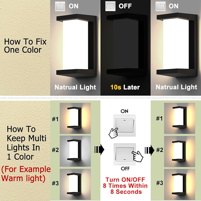 Sytmhoe Modern Outdoor Wall Lights,24W-LED Exterior Wall Sconce Light Fixtures,3-Color-Changeable Wall Mounted Lamps,Matte Black Porch&Patio Light,IP65 Waterproof for Hallway Stairs Gardens