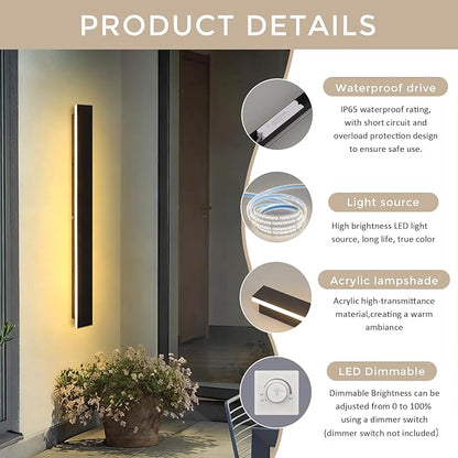 Modern Outdoor Wall Lights 39.4" LED 3000K Outdoor Wall Light for House Exterior Wall Garage Entrance Lighting Fixtures IP65 Waterproof Long Strip Wall Sconces for Doorway Patio Passage