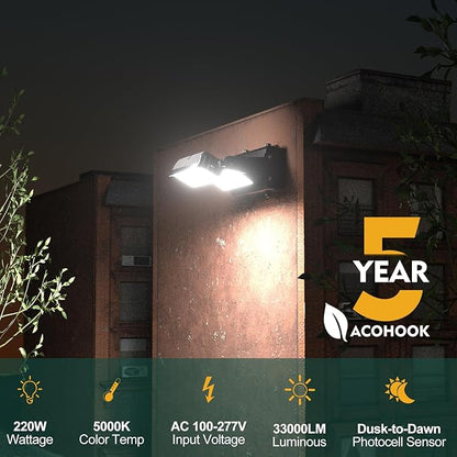 4Pack 220W LED Wall Pack Lights, 360° Adjustable Panel with Dusk to Dawn Photocell, 33000Lm 5000K Daylight, IP65 Waterproof & Advanced Heat Dissipation Outdoor Security Lighting