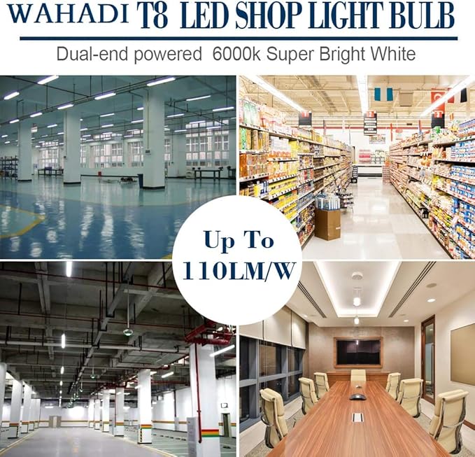 6 Pack T8 5FT 48W LED Tube Light Bulbs 6000K Bright White G13 Bi- Pin Base with Dual Row LEDs 100W Fluorescent Tube Replacement 5 Foot T10 T12 Indoor Light Fixture for Shop,Garage,Warehouse