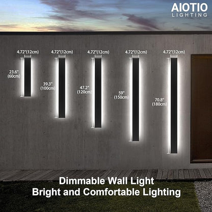 47.2in 2pcs Outdoor Wall Light Exterior,AioTio Black Long LED Outdoor Wall Light Fixtures Wall Mount,Upgraded 4.72in Wide Dimmable IP65 Waterproof Modern Porch Lights Wall Sconce for Garage,Courtyard