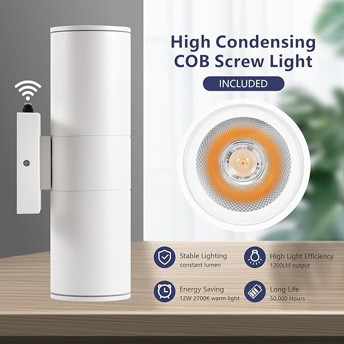 Dusk to Dawn Outdoor Lighting Sensor Wall Lights 2Pack, 12W 2700K Integrated LED Cylinder Up Down Lights Outdoor, IP65 Waterproof Aluminum Exterior Wall Sconce for Porch Patio.