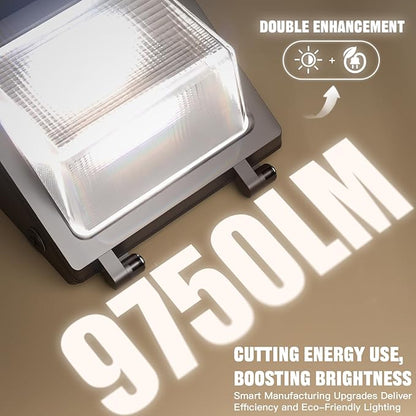 LED Wall Pack Light 75/65/50W with Dusk-to-Dawn Sensor, 11250 LM 6000/5000/4000K LED Security Flood Lighting, 120V Outdoor Wall Lights for Parking Lots|Warehouses|Factories|Yard, 2 Pack