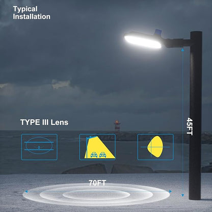 320W(150Lm/W) LED Parking Lot Lighting 63000Lm 5000K LED Parking Lot Lights Outdoor Pole Mount with Smart Photocell IP65 6KV SPD SlipFitter Mount for Yard Driveway Stadium-5Pack 7Yrs Warranty
