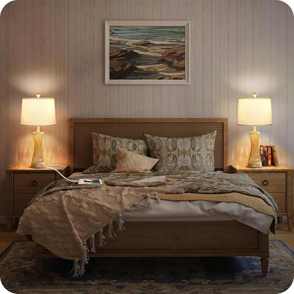 24.4”Farmhouse Rattan Table Lamps Set of 2, Touch Bedside Lamps for Bedroom with 3-Way Dimmable Night Light, USB A+C Charging Ports, Bamboo Boho Nightstand Lamps, White, W04TC05