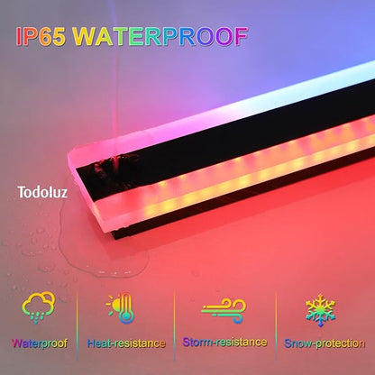 TODOLUZ 2-Pack 48-Inch Outdoor Long Linear RGB Wall Light Fixture, IP65 Waterproof 30W LED Wall Mounted Lamp with Remote Control for Outdoor/Indoor Party Gathering