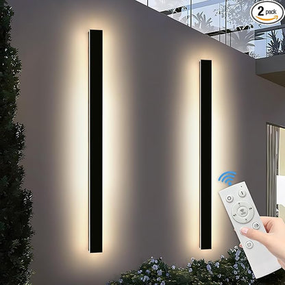 Mikeru 3CCT Dimmable Outdoor Wall Sconce 71" IP65 Waterproof - 2Pack Modern Black Exterior Light with Remote Control, Adjustable 3000K/4500K/6000K for Porch, Patio & Commercial Spaces | Hardwired