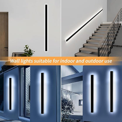 Mikeru 57" 2Pack Outdoor Wall Sconce 6000K Cool White - IP65 Waterproof Black Exterior Light, Hardwired Wall Mounted Fixture for Porch, Patio & Entryway | Non-Dimmable Weatherproof Design