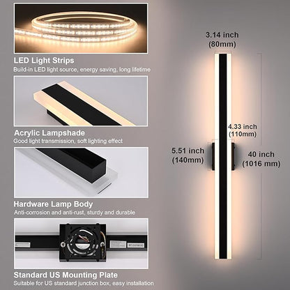 TODOLUZ 2-Pack 40-Inch LED Long Outdoor Wall Light Fixture, 30W IP65 Waterproof Exterior Linear Wall Mount Lighting, 5 Color Temperature Mode (3000K/3500K/4500K/5000K/6000K)