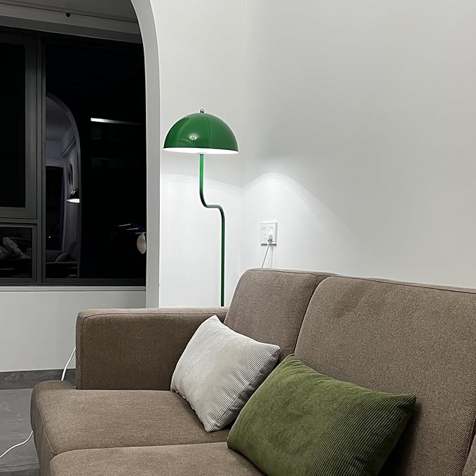Nordic Style Green Floor Lamp Metal Dome Shade Modern Floor Light Mush-Room Cute Standing Floor Lamp Tall Unique Lamps with Foot Switch and Iron Shade