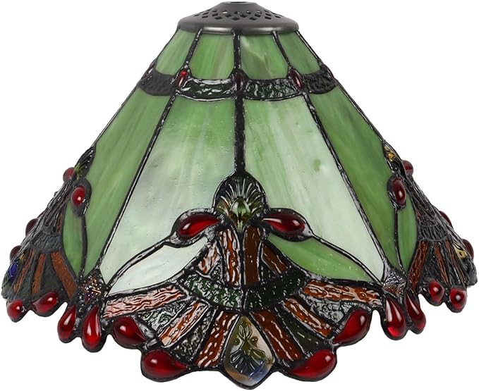 Bieye S10023 Tiffany Style Stained Glass Baroque Lampshade (13-inch Wide Green)