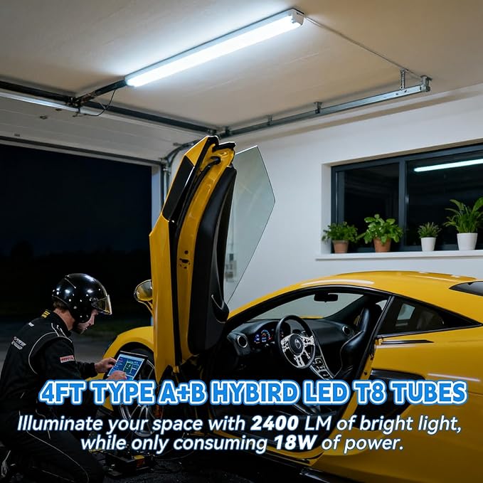 Romwish 4FT T8 LED Tube Light, Type A+B, 18W(=40W), 5000K Daylight, 2400LM, Plug & Play or Ballast Bypass, Single/Double End Powered, T8/T10/T12 Fluorescent Replacement, 48 Inch, 12 Pack, ETL