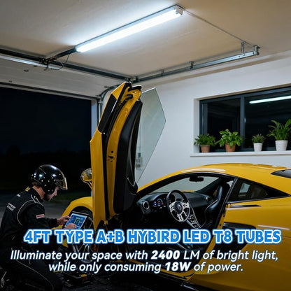 Romwish 4FT T8 LED Tube Light, Type A+B, 18W(=40W), 5000K Daylight, 2400LM, Plug & Play or Ballast Bypass, Single/Double End Powered, T8/T10/T12 Fluorescent Replacement, 48 Inch, 12 Pack, ETL