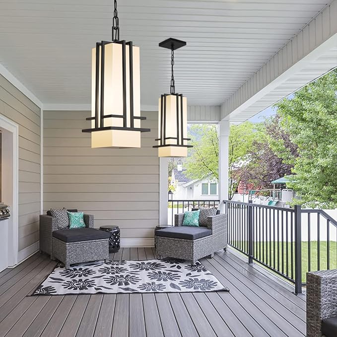 Outdoor Pendant Light Fixture - Aluminum Exterior Hanging Lantern, Outdoor Hanging Light with Black Adjustable Chain Outdoor Pendant Lights for Porch Patio (Max 50''H, 1 pc)