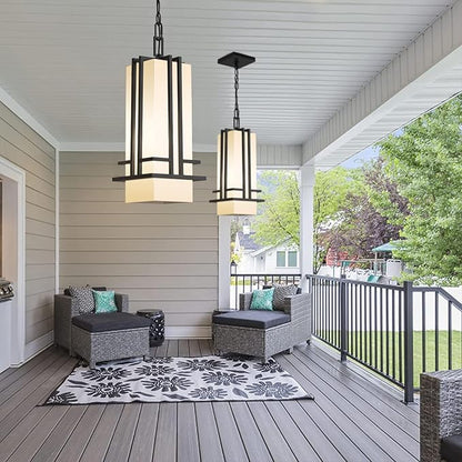 Outdoor Pendant Light Fixture - Aluminum Exterior Hanging Lantern, Outdoor Hanging Light with Black Adjustable Chain Outdoor Pendant Lights for Porch Patio (Max 50''H, 1 pc)