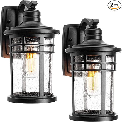 Darkaway Outdoor Porch Lights Wall Mount, Outdoor Light Fixtures Sconces Wall Lighting with Seeded Glass Waterproof Exterior Lights for Patio Yard House Hallway Doorway Garage(2 Pack, Black)
